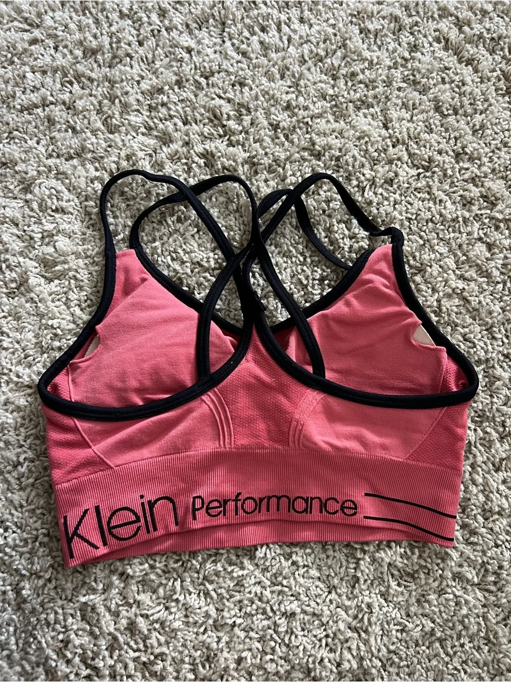 Calvin Klein Coral-Pink Seamless Strappy Sports Bra with Black Trim